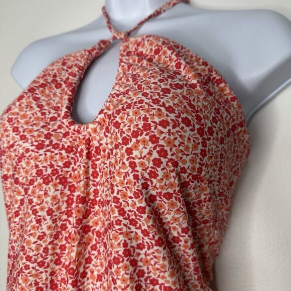 J Crew Printed One Piece Keyhole Swimsuit Size M Floral Coral Pink BP354 - Picture 2 of 7